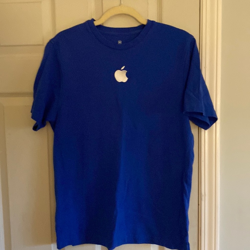 Apple M Employee Short Sleeve T-shirt in Bright Blue w White Apple Logo